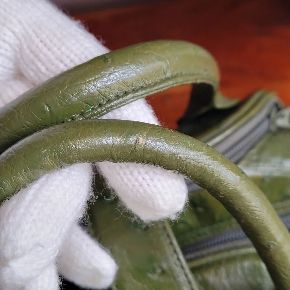 WEL JAPAN Rare OSTRICH Exotic Leather Military Green Handbag Tokyo